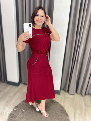 Conjunto Midi Leila Liso em Malha Viscolycra Casual Dia a Dia