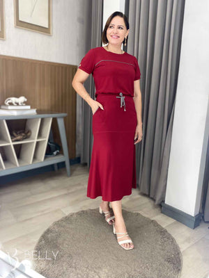 Conjunto Midi Leila Liso em Malha Viscolycra Casual Dia a Dia