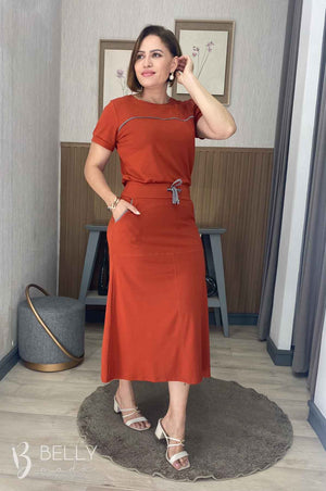 Conjunto Midi Leila Liso em Malha Viscolycra Casual Dia a Dia