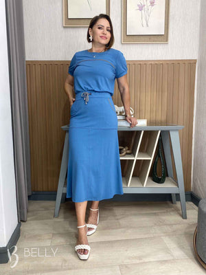 Conjunto Midi Leila Liso em Malha Viscolycra Casual Dia a Dia