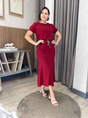 Conjunto Midi Leila Liso em Malha Viscolycra Casual Dia a Dia