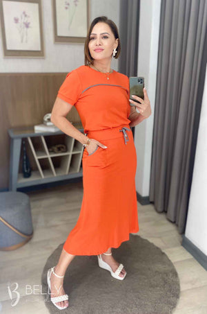 Conjunto Midi Leila Liso em Malha Viscolycra Casual Dia a Dia