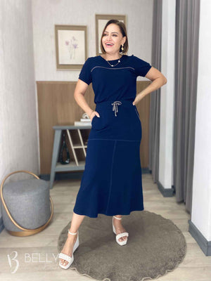 Conjunto Midi Leila Liso em Malha Viscolycra Casual Dia a Dia