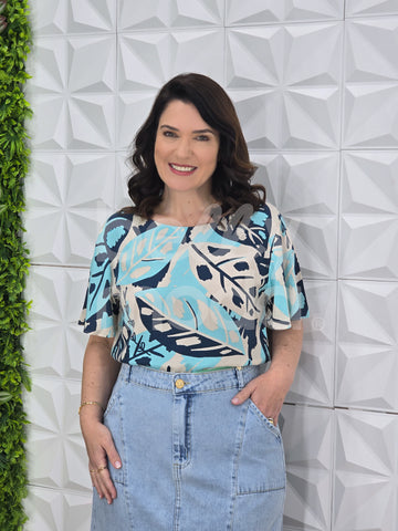 Blusa Sirlene Estampada em Crepe de Seda Casual e Elegante