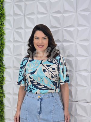 Blusa Sirlene Estampada em Crepe de Seda Casual e Elegante