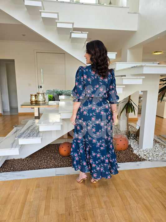 Vestido Midi Ana Paula Estampado em Crepe Proenza Elegante