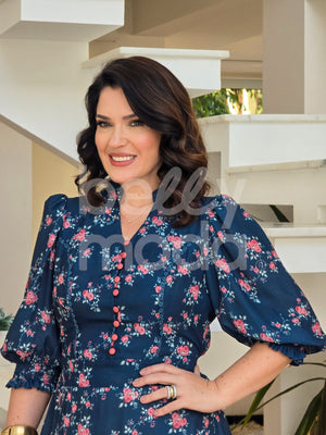 Vestido Midi Ana Paula Estampado em Crepe Proenza Elegante