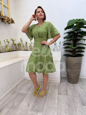 Vestido Curto Moana Estampado em Viscolinho Casual de Verão