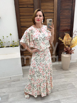 Conjunto Flora Estampa Verão em Malha Viscolycra Casual e Confortável