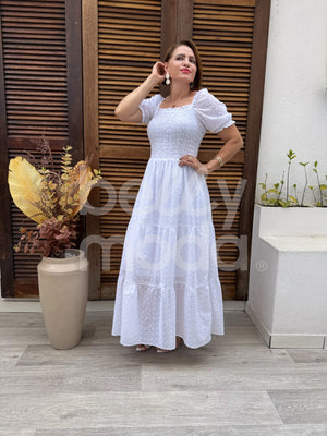 Vestido Longo Serena Liso em Laise de Algodão Casual e Elegante