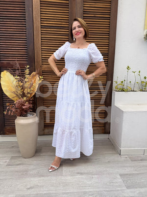 Vestido Longo Serena Liso em Laise de Algodão Casual e Elegante