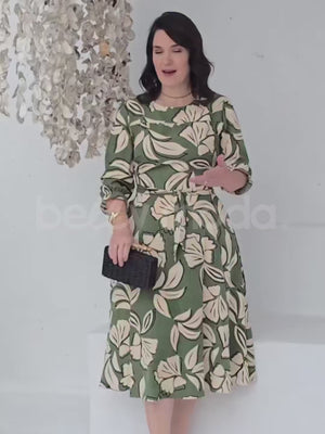 Vestido Midi Keyla Estampado em Poliéster Casual e Festa