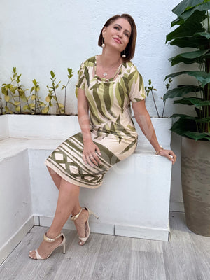 Vestido Midi Alessandra Estampado em Malha Venetia Casual Elegante