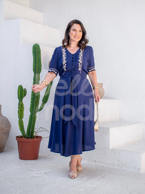 Vestido Max Midi Suely Bordado em Viscolinho Casual Elegante