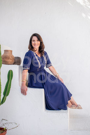 Vestido Max Midi Suely Bordado em Viscolinho Casual Elegante