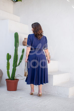 Vestido Max Midi Suely Bordado em Viscolinho Casual Elegante