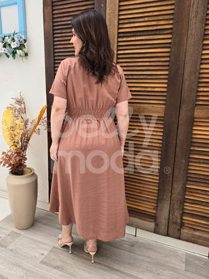Vestido Midi Amanda Liso em Tecido Marrante Casual e Elegante