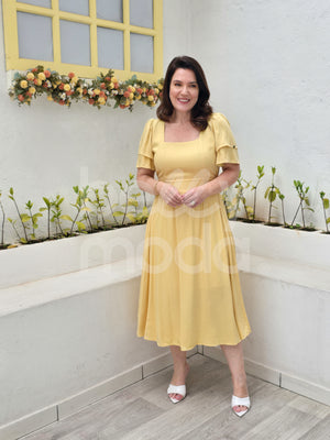 Vestido Midi Adélia Liso em Viscose Sarjada Casual e Elegante