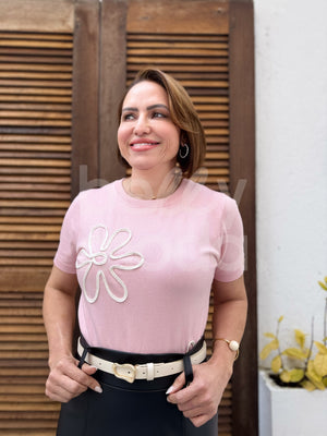 Blusa Iris Bordado Floral em Tricô Mouse Casual e Elegante