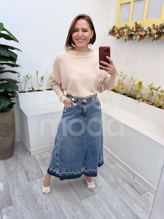Saia Evasê Jeans 90cm