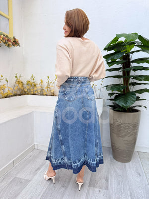 Saia Titanium Evasê Jeans 90cm