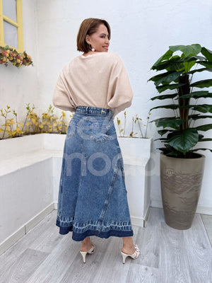Saia Titanium Evasê Jeans 90cm