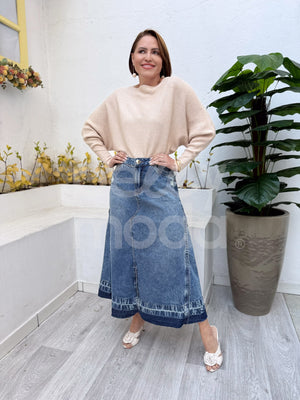 Saia Titanium Evasê Jeans 90cm