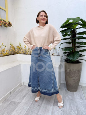 Saia Titanium Evasê Jeans 90cm