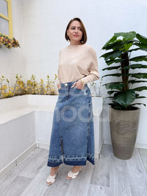 Saia Titanium Evasê Jeans 90cm