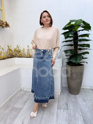 Saia Titanium Evasê Jeans 90cm