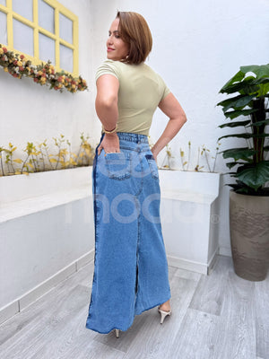Saia Titanium Jeans Semi Evasê com Abertura 95cm