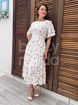 Vestido Midi Rebeca Liso em Viscolinho Casual Romântico