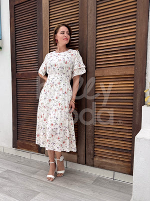 Vestido Midi Rebeca Liso em Viscolinho Casual Romântico