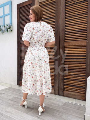 Vestido Midi Rebeca Liso em Viscolinho Casual Romântico