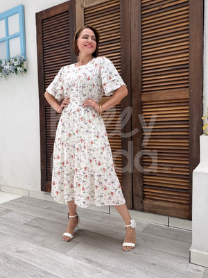 Vestido Midi Rebeca Liso em Viscolinho Casual Romântico