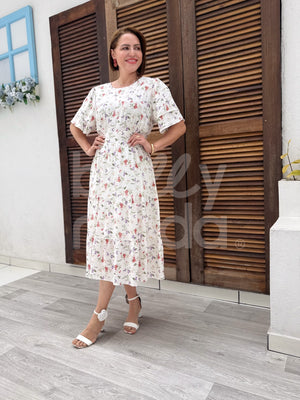 Vestido Midi Rebeca Liso em Viscolinho Casual Romântico