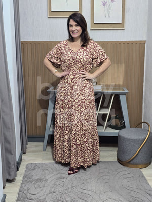 Vestido Max Midi Valentina Liso em Tecido Leve Casual Elegante