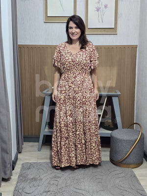 Vestido Max Midi Valentina Liso em Tecido Leve Casual Elegante