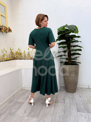 Vestido Midi Manuela Liso em Moletinho Casual Elegante