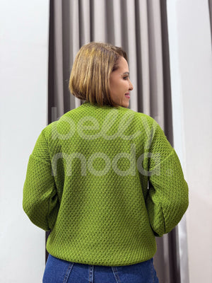 Blusa Paula Texturizada com Pompom em Tricô Modal Casual e Elegante