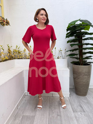 Vestido Midi Manuela Liso em Moletinho Casual Elegante