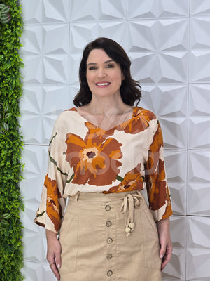 Blusa Violeta Floral em Viscose Leve Casual e Confortável