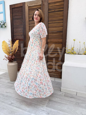 Vestido Longo Mikaela Floral em Tule Casual e Elegante
