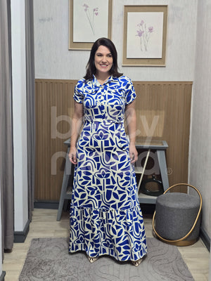 Vestido Longo Sofia Liso em Malha com Botões Casual Elegante