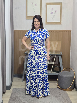 Vestido Longo Sofia Liso em Malha com Botões Casual Elegante