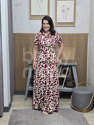 Vestido Longo Sofia Liso em Malha com Botões Casual Elegante