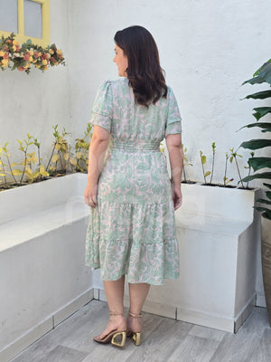 Vestido Midi Rebeca Guipir em Crepe Elegante Casual