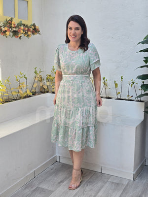 Vestido Midi Rebeca Guipir em Crepe Elegante Casual