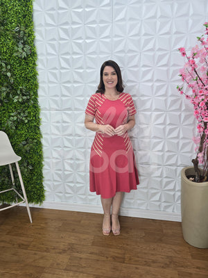 Vestido Midi Luane Listrado em Malha Godê Casual Elegante