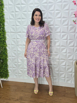 Vestido Midi Rebeca Guipir em Crepe Elegante Casual